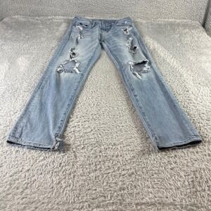American Eagle Outfitters Distressed Light Wash Denim Jeans Straight Leg Size 30